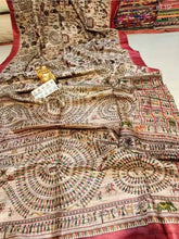Tussar Ghicha Saree Ð Red Warli Block Print Festive Wear, S10860 - Saree - Aakritee - S10860